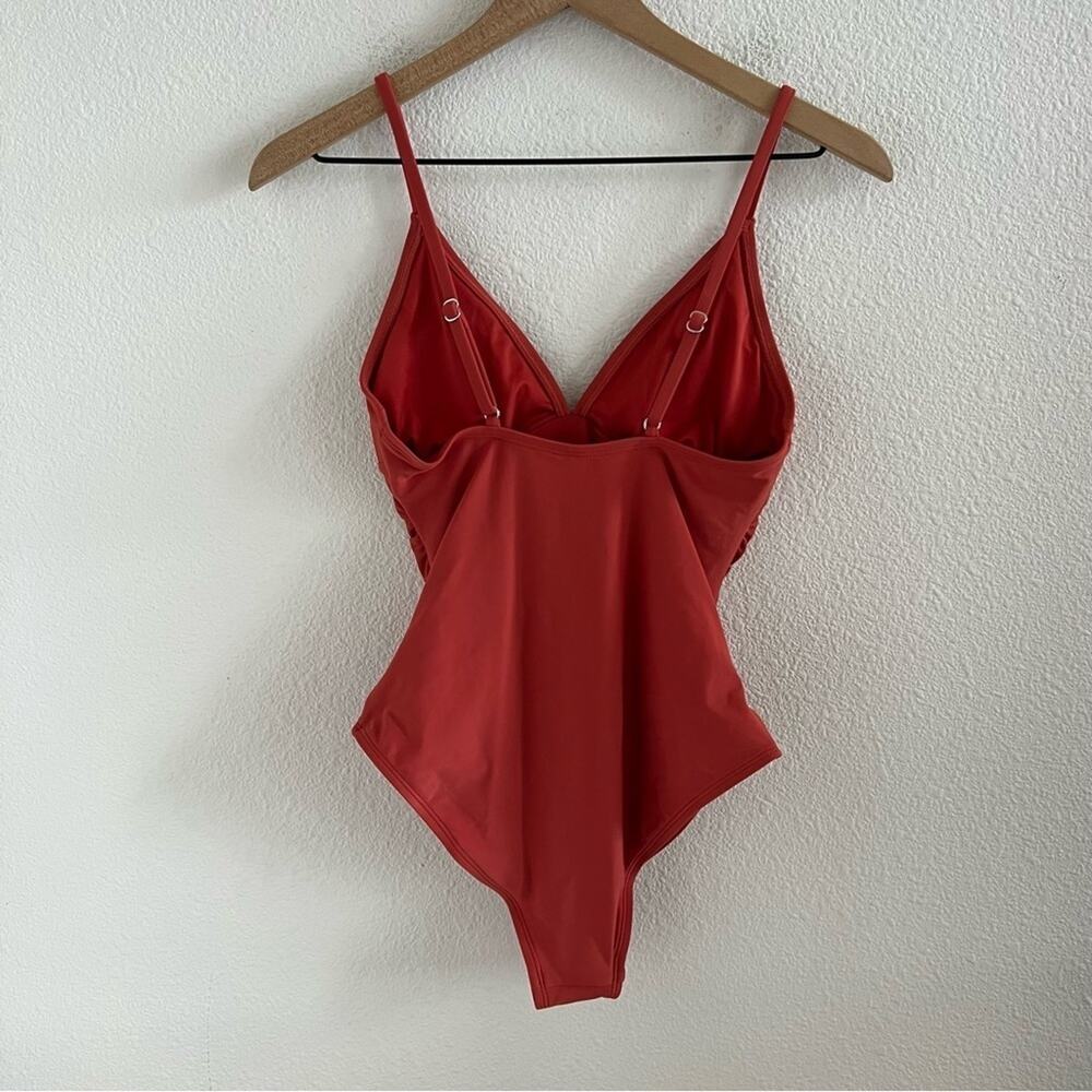 NWT Cupshe Rusty Orange Red One Piece Ruched Modest Small - Picture 3 of 9